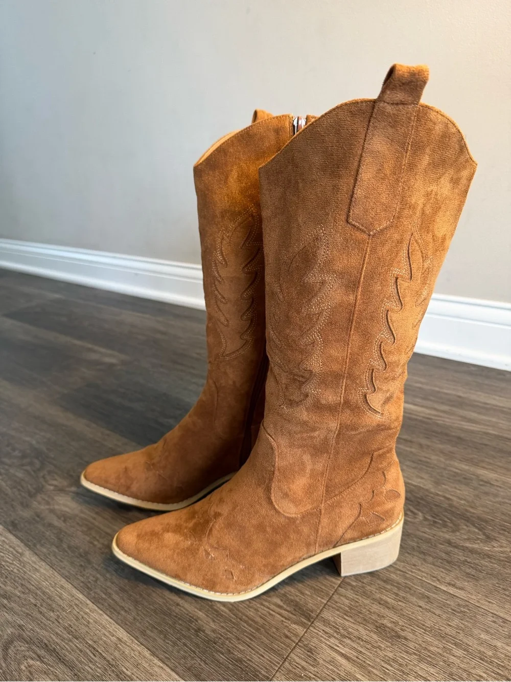 Women's Over-the-Knee Suede Cowboy Boots - Tan